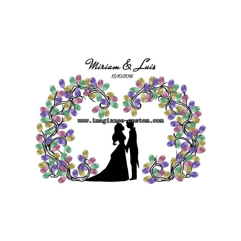 Lienzo árbol de huellas pareja novios para boda personalizado